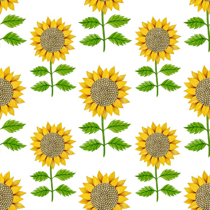 Tapete Sunflower watercolor seamless pattern on a white background.