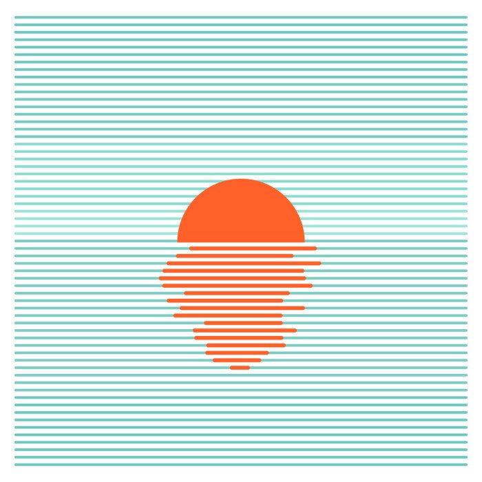 Tapete Sunset in ocean - striped background. Vector line art