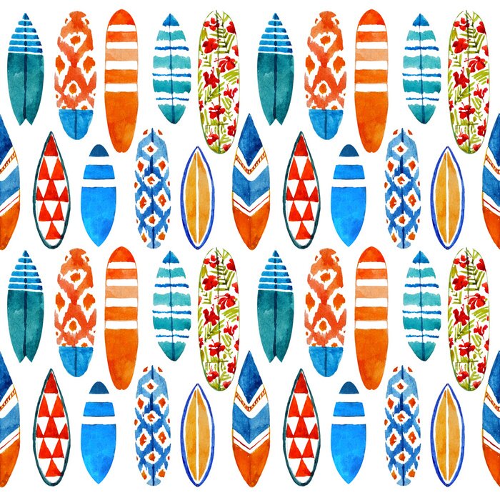 Tapete Surfboard Aquarell nahtlose Muster.