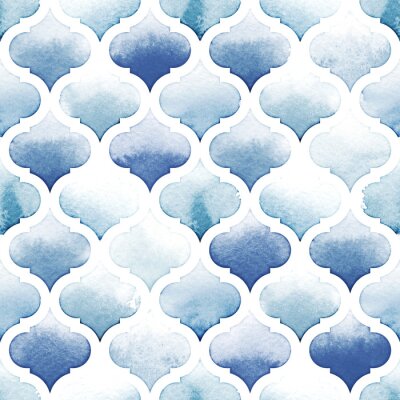 Tapete Tanger-Teppich aus blauen Farben auf weißem Hintergrund. Aquarell nahtlose Muster. Riverside und Airy Blue