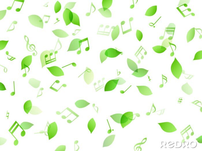 Tapete Tanzende grüne Blätter und Hintergrundmaterial der Noten