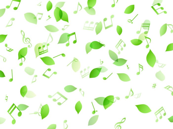Tapete Tanzende grüne Blätter und Hintergrundmaterial der Noten