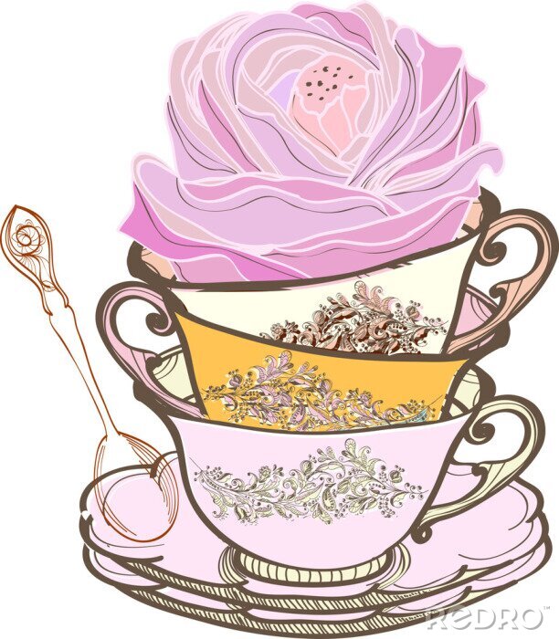 Tapete Tasse Tee mit Blume