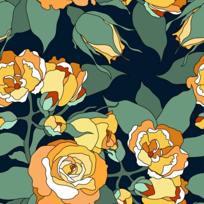 Tapete Teerosen Grafik im Glasmalerei-Stil