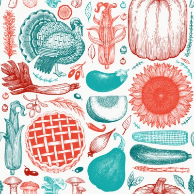 Tapete Thanksgiving-Gerichte im Retro-Stil