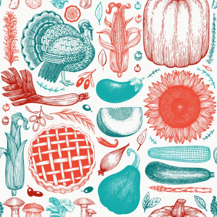 Tapete Thanksgiving-Gerichte im Retro-Stil