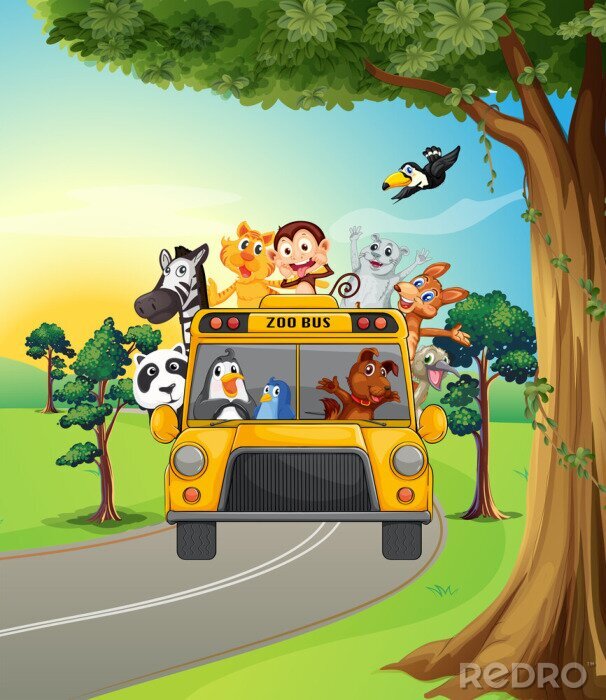 Tapete Tiere im gelben Bus