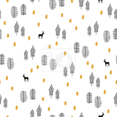 Tapete Tiere im Wald im skandinavischen Stil