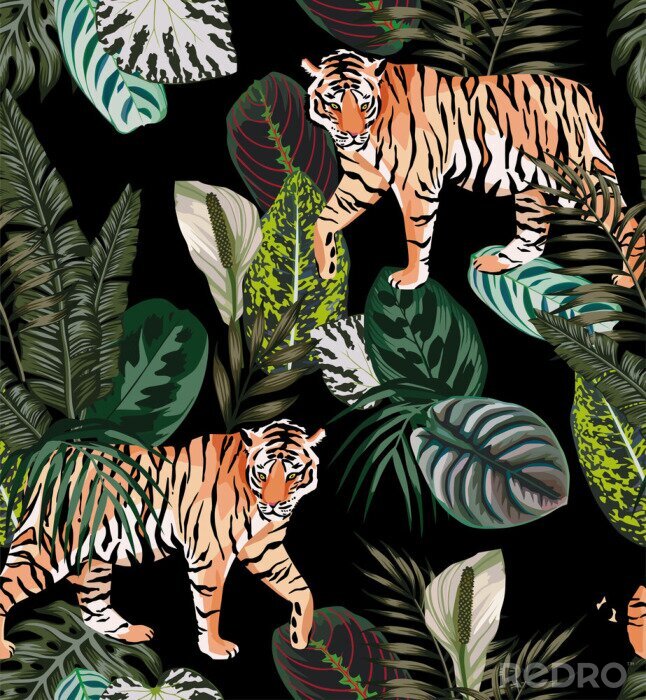Tapete tiger dark jungle pattern