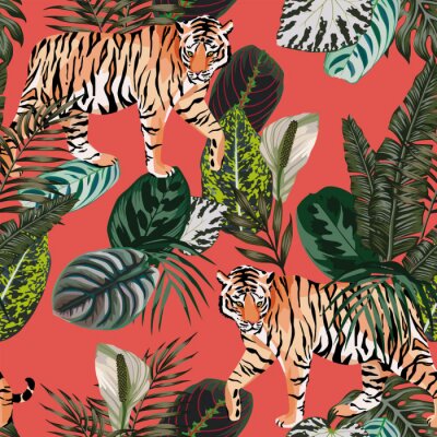 Tiger in the jungle living coral background