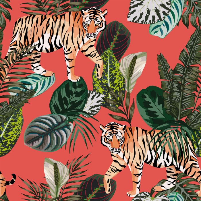 Tapete Tiger in the jungle living coral background