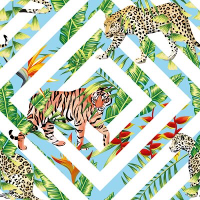 Tiger Leopard nahtlose tropischen Blätter geometrischen Hintergrund