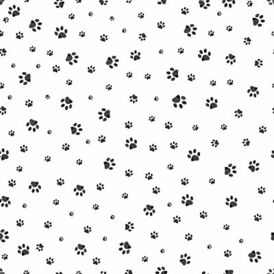 Tapete Trace black doodle paw prints seamless pattern background