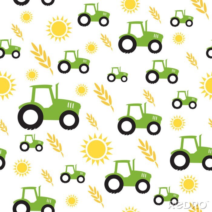 Tapete tractor farming seamless pattern vector