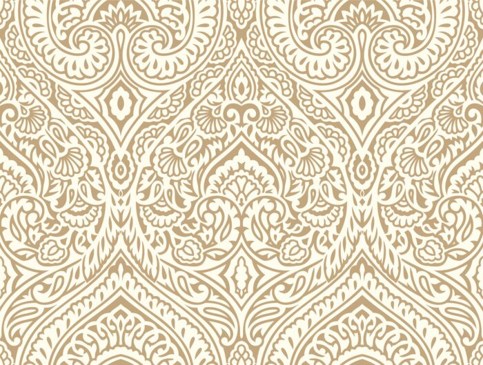 Tapete Traditionelles Blumenornament in einem Farbton von Goldimitat