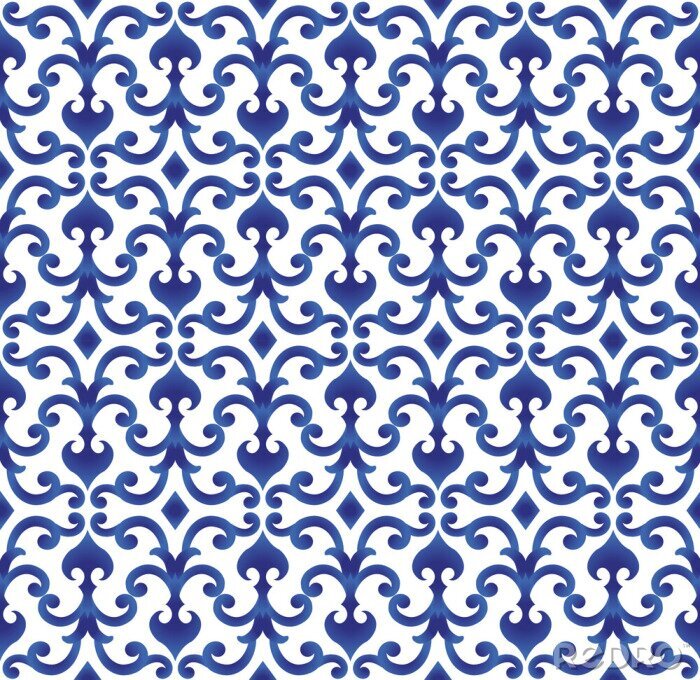 Tapete Traditionelles weißes und blaues chinesisches Muster
