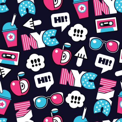 Tapete trendiges nahtloses amerikanisches Vektormuster mit Etiketten