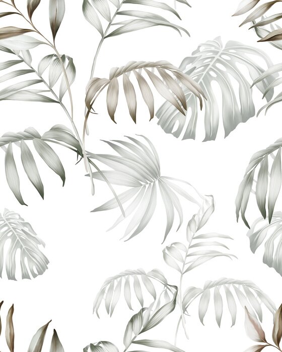 Tapete Tropical leaves seamless pattern. Exotic jungle wallpaper.