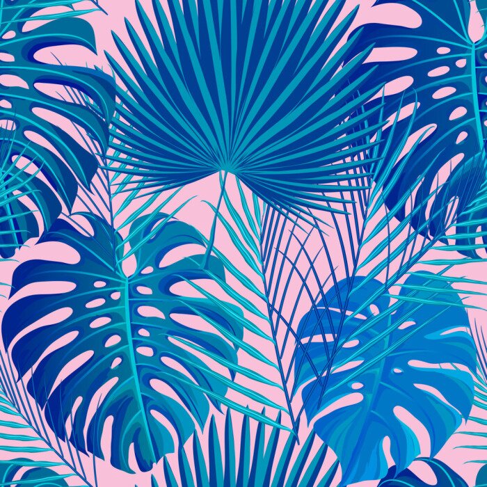 Tapete Tropische Blätter auf rosa Hintergrund
