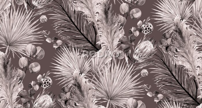 Tapete Tropische Blätter in Erdtönen