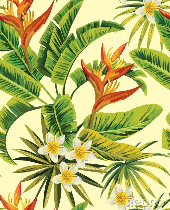 Tapete Tropische Blätter und exotische Blumen