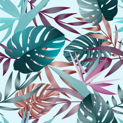 Tapete Tropische Blumen, Dschungelblätter, Paradiesvogel Blume.