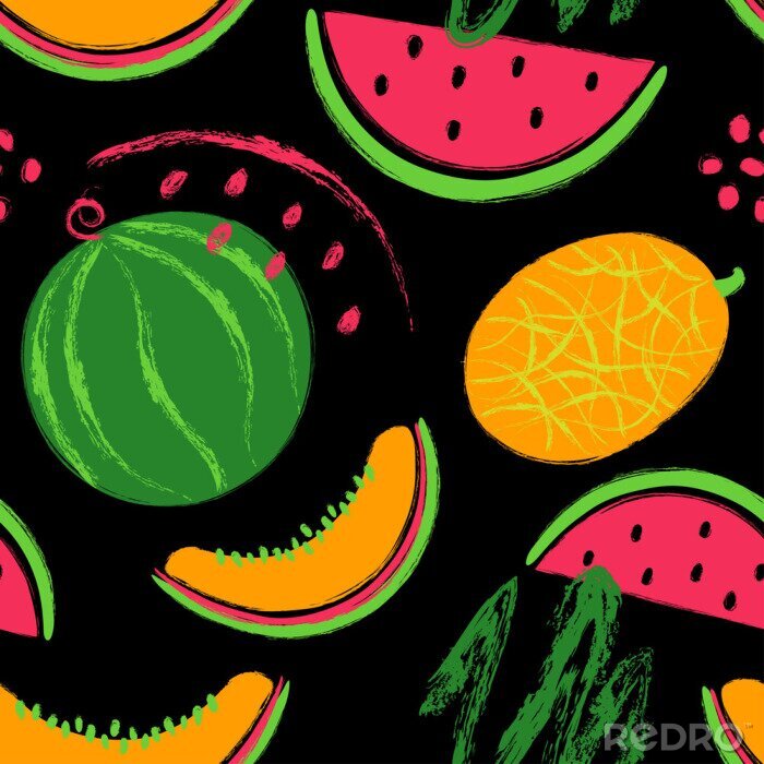 Tapete Tropische Früchte auf schwarzem Hintergrund gemalt