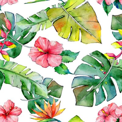Tapete Tropische Hawaii verlässt Muster im Aquarellstil. Aquarell wilde Blume für Hintergrund, Textur, Wrapper Muster, Rahmen oder Grenze.