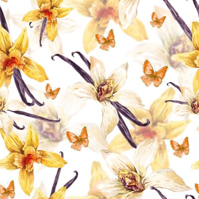 Tapete Tropische nahtlose Aquarell Blumenmuster