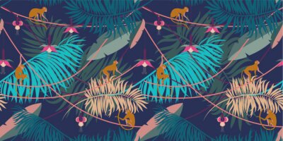 Tapete Tropische Pflanzen und kleine Affen