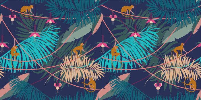 Tapete Tropische Pflanzen und kleine Affen