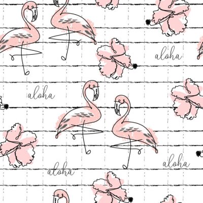 Tapete Tropischen Flamingos und Aufschriften