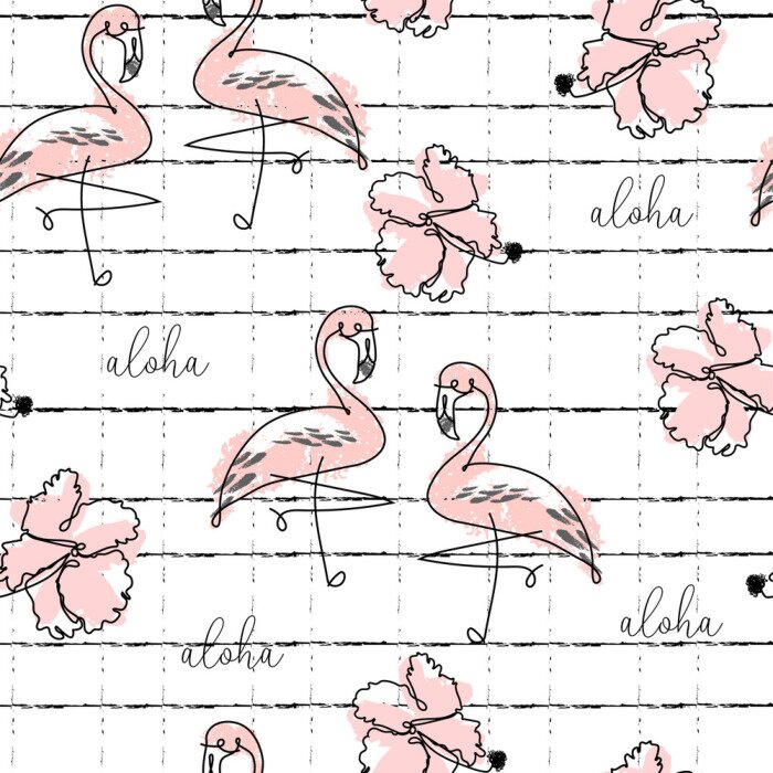 Tapete Tropischen Flamingos und Aufschriften
