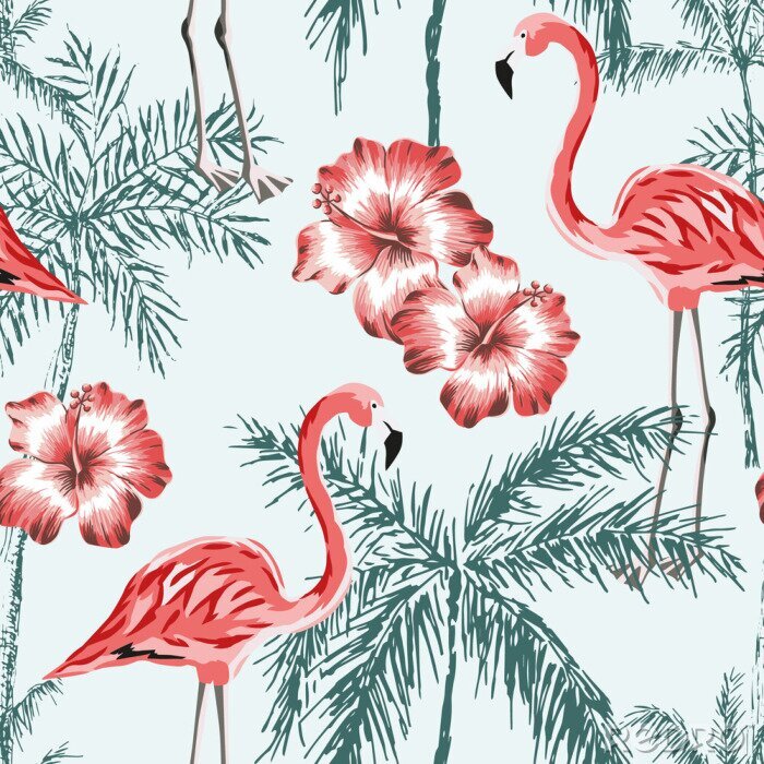 Tapete Tropischen Pflanzen und Flamingos
