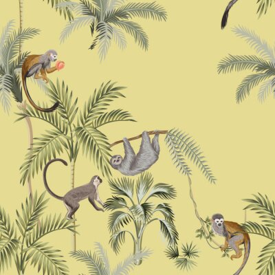 Tropisches Muster mit Affen auf Palmen