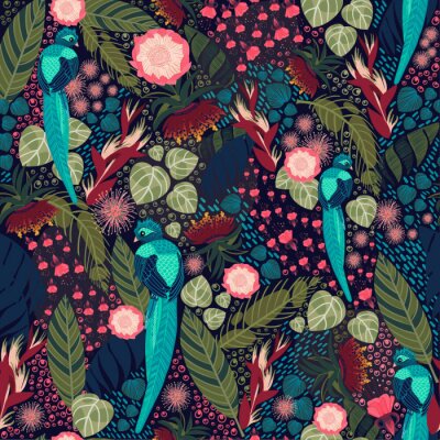 Tapete Türkisfarbene exotische Vögel und Tropen