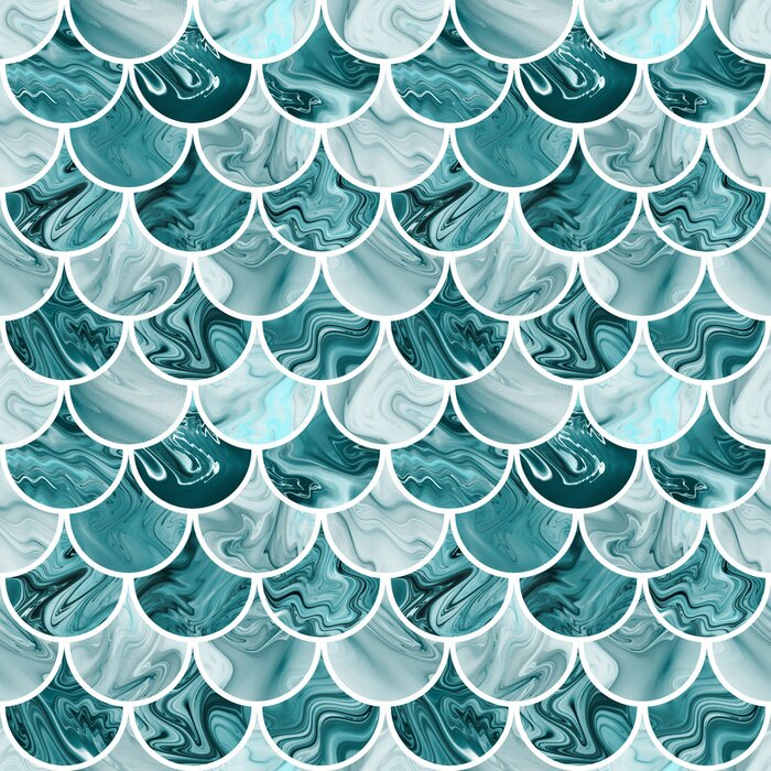 Tapete Türkisfarbener Marmor mit weißen Kanten