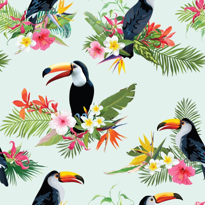 Tapete Tukane auf exotischen Pflanzen