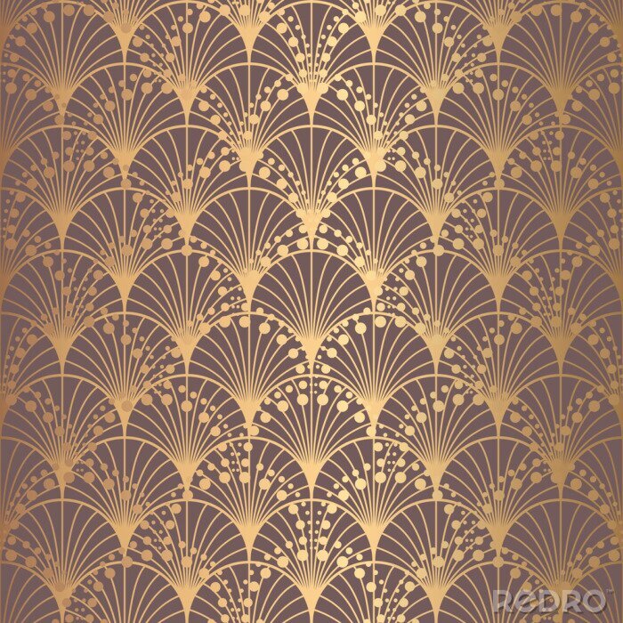 Tapete Unregelmäßiges Art-Deco-Muster Goldene Hintergrundskalen