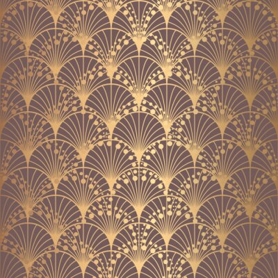 Tapete Unregelmäßiges Art-Deco-Muster Goldene Hintergrundskalen