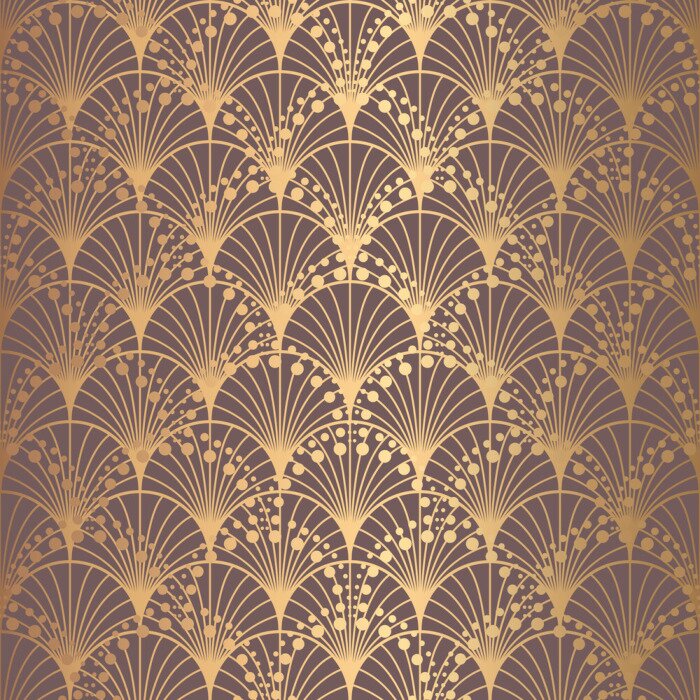 Tapete Unregelmäßiges Art-Deco-Muster Goldene Hintergrundskalen