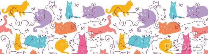 Tapete Vector Bunte Katzen Horizontal Nahtlose Muster Hintergrund
