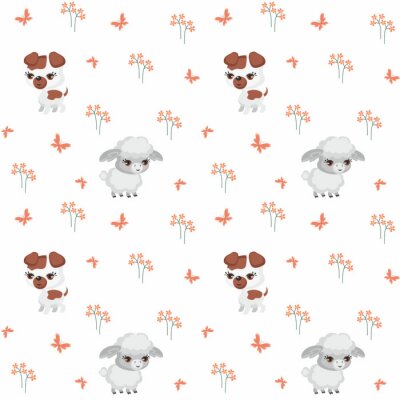 Tapete Vector bunte nahtlose Muster mit dem Bild der Nutztiere in Cartoon-Stil.