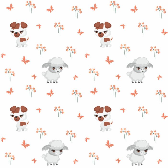 Tapete Vector bunte nahtlose Muster mit dem Bild der Nutztiere in Cartoon-Stil.