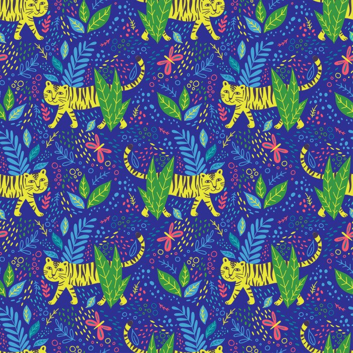 Tapete Vector childish tiger seamless pattern