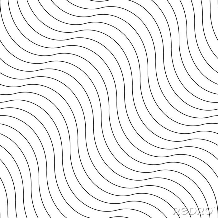 Tapete Vector creative seamless outline pattern. Striped endless wave texture. White repeatable minimalistic background with black wavy lines