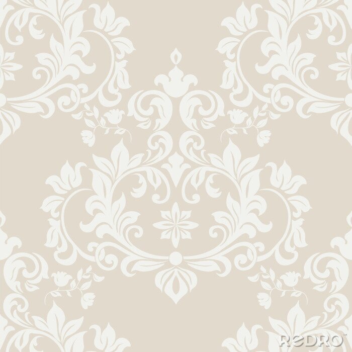 Tapete Vector Damast-Musterverzierung Imperiale Art. Verziertes Blumenelement für Gewebe, Textil-, Entwurfs-, Hochzeitseinladungen, Grußkarten, Tapete. Helle beige Farbe