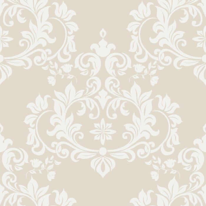Tapete Vector Damast-Musterverzierung Imperiale Art. Verziertes Blumenelement für Gewebe, Textil-, Entwurfs-, Hochzeitseinladungen, Grußkarten, Tapete. Helle beige Farbe