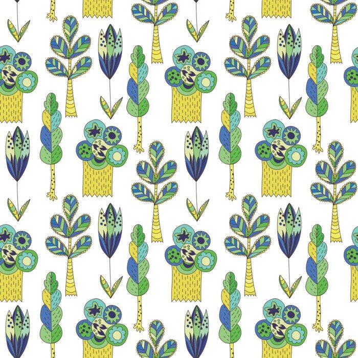 Tapete Vector doodle Muster mit Bäumen