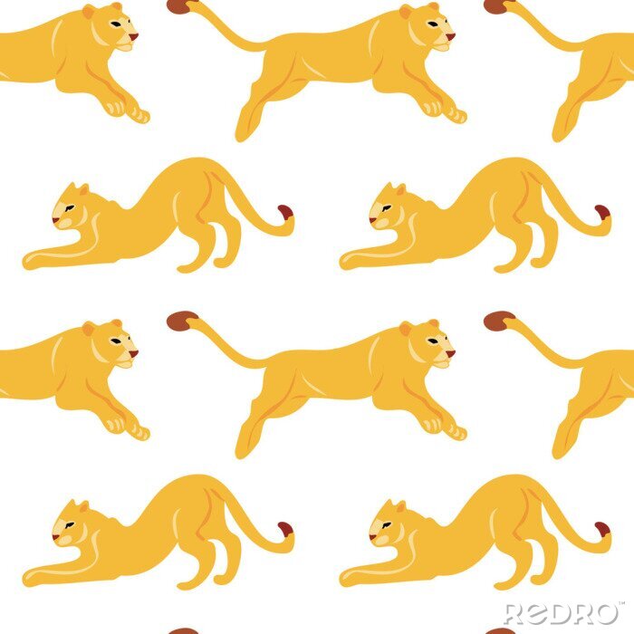 Tapete Vector hand drawn flat seamless pattern with lions